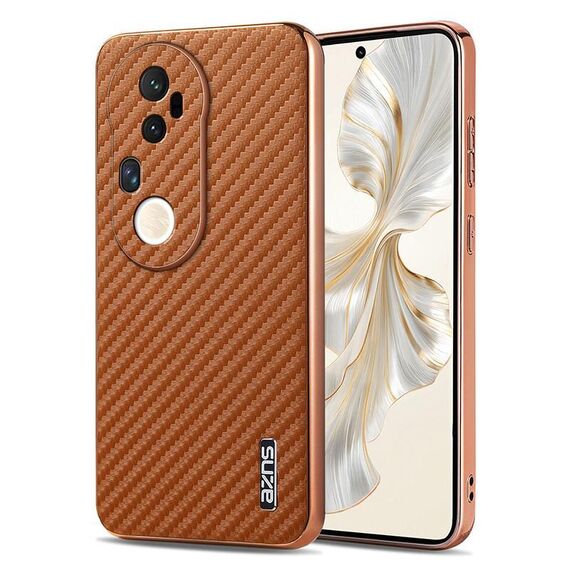 Per vivo S20 Pro AZNS Custodia per telefono con trama in fibra di carbonio con bordo elettrolitico (marrone)