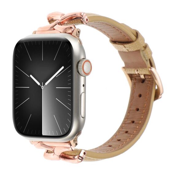 Per Apple Watch 46mm / 49mm / 45mm / 44mm Cinturino per orologio in vera pelle con fibbia a forma di X e trama a pois (cachi)