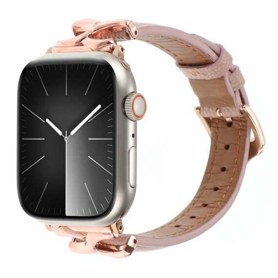 Per Apple Watch 42mm / 41mm / 40mm / 38mm Cinturino per orologio in vera pelle con fibbia a forma di X e trama a pois (rosa scuro)