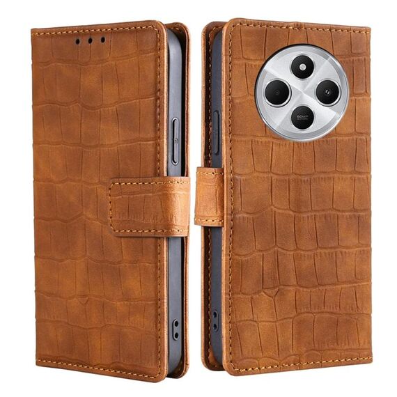 Per Redmi 14C 4G Custodia in pelle con chiusura magnetica in coccodrillo (marrone)
