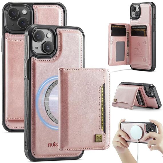 Per iPhone 13 AutSpace A13 MagSafe Magnetic RFID Flip Card Bag Custodia per telefono (oro rosa)