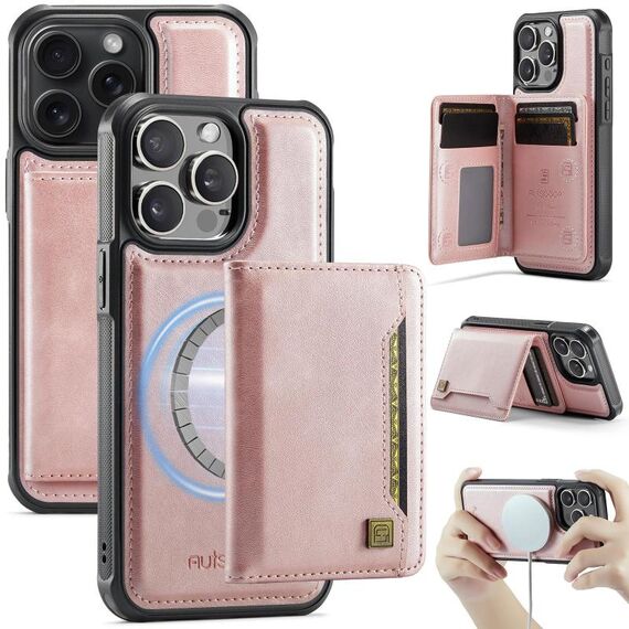 Per iPhone 12 Pro Max AutSpace A13 MagSafe Magnetico RFID Flip Card Bag Custodia per telefono (oro rosa)