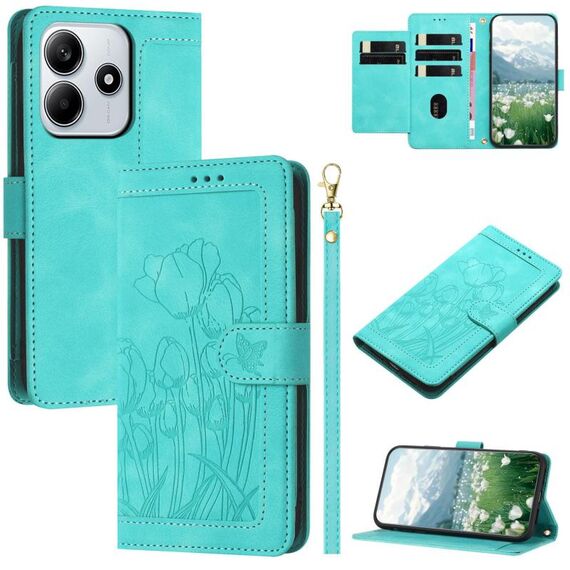 Per Redmi Note 14 5G Custodia per telefono in pelle goffrata con cordino (verde)