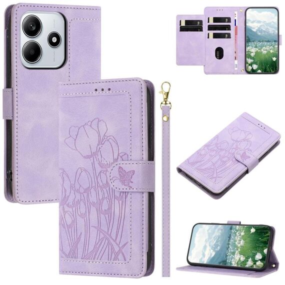 Per Redmi Note 14 5G Custodia per telefono in pelle goffrata con cordino (viola)