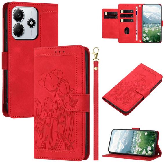 Per Redmi Note 14 5G Custodia per telefono in pelle goffrata con cordino (rosso)