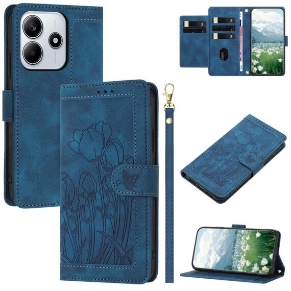 Per Redmi Note 14 5G Custodia per telefono in pelle goffrata con cordino (blu)
