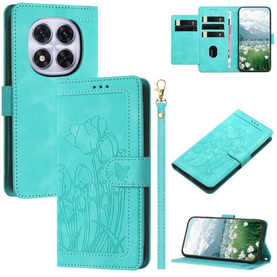 Per Redmi Note 14 Pro 5G Custodia per telefono in pelle goffrata con cordino (verde)
