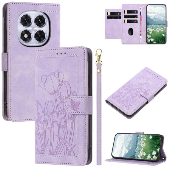 Per Redmi Note 14 Pro+ 5G Custodia per telefono in pelle goffrata con cordino (viola)