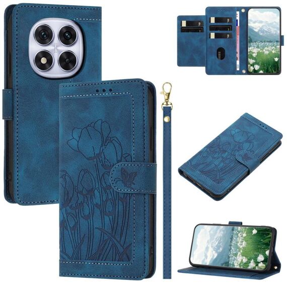 Per Redmi Note 14 Pro+ 5G Custodia per telefono in pelle goffrata con cordino (blu)