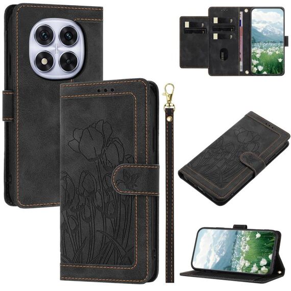 Per Redmi Note 14 Pro+ 5G Custodia per telefono in pelle goffrata con cordino (nero)