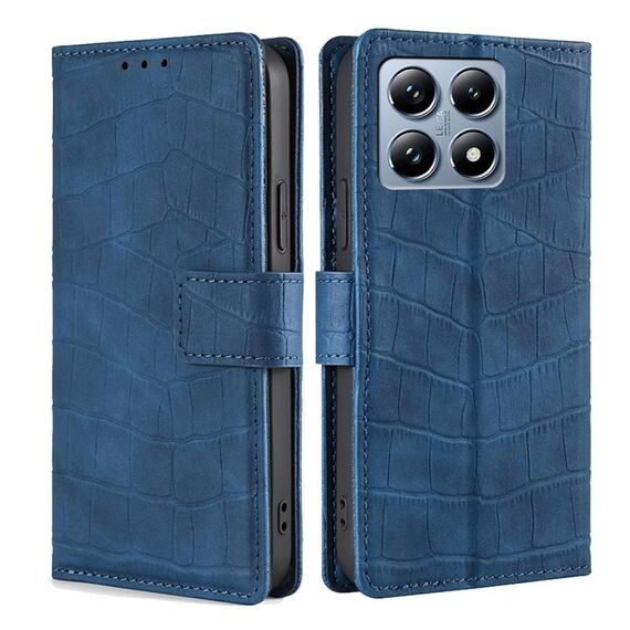 Per Xiaomi 14T Pro 5G Custodia per telefono in pelle con chiusura magnetica in coccodrillo (blu)