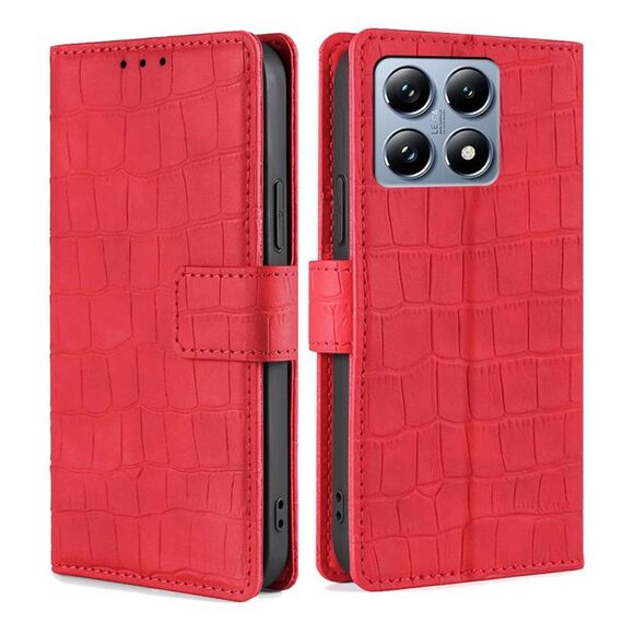 Per Xiaomi 14T Pro 5G Custodia per telefono in pelle con chiusura magnetica in coccodrillo (rosso)