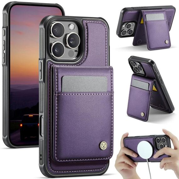 Per iPhone 16 Pro Max JEEHOOD J06 British Style RFID MagSafe Card Bag PU Custodia per telefono (viola)