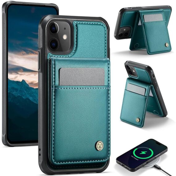 Per iPhone 11 JEEHOOD J06 British Style RFID MagSafe Card Bag PU Custodia per telefono (verde)