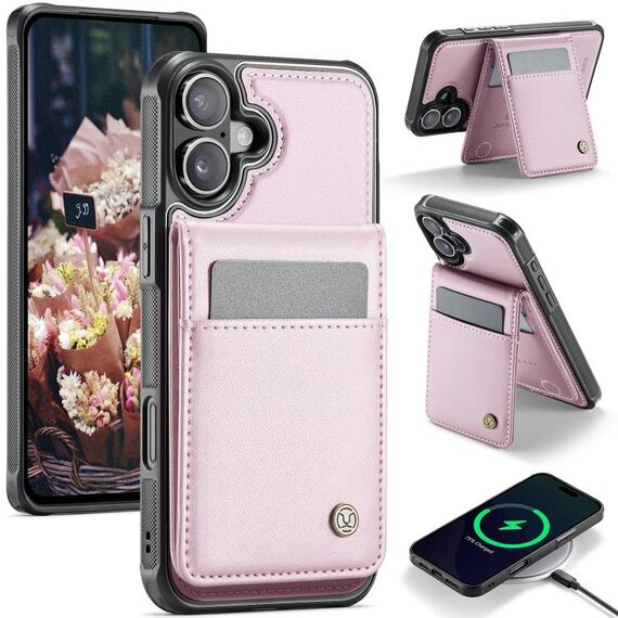 Per iPhone 16 JEEHOOD J06 British Style RFID MagSafe Card Bag PU Custodia per telefono (rosa)