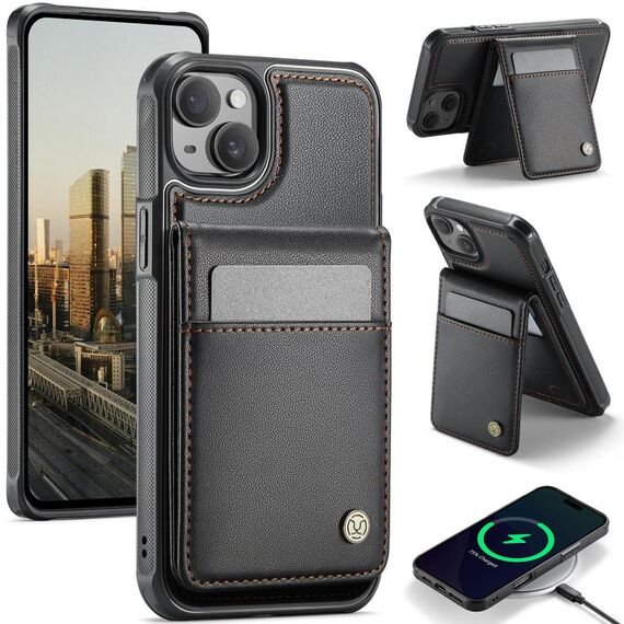 Per iPhone 14 Plus JEEHOOD J06 British Style RFID MagSafe Card Bag PU Custodia per telefono (nero)
