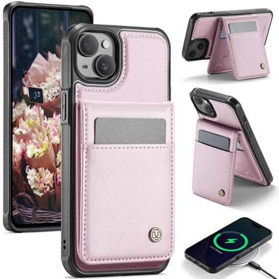 Per iPhone 14 Plus JEEHOOD J06 British Style RFID MagSafe Card Bag PU Custodia per telefono (rosa)