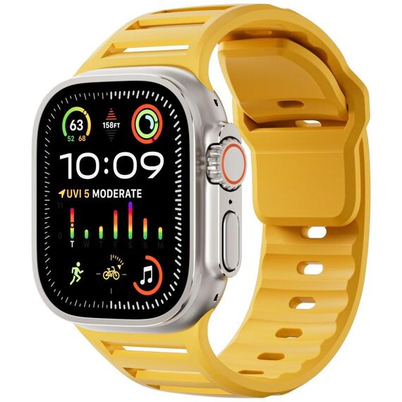 Per Apple Watch 46mm / 49mm / 45mm / 44mm Cinturino per orologio in silicone multiforo bicolore con un solo chiodo (giallo)