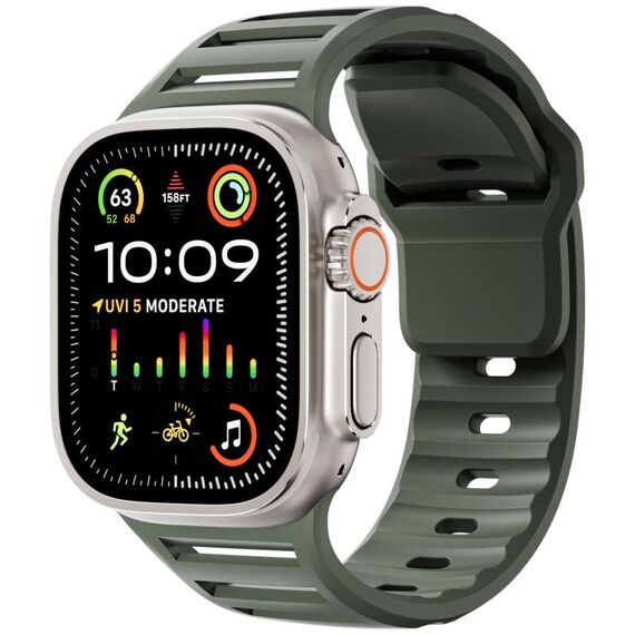 Per Apple Watch 46mm / 49mm / 45mm / 44mm Cinturino per orologio in silicone multiforo bicolore con un solo chiodo (verde militare)