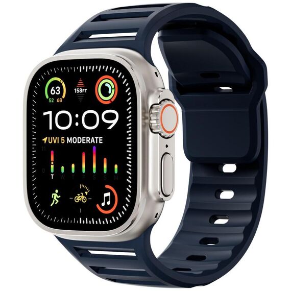 Per Apple Watch 46mm / 49mm / 45mm / 44mm Cinturino per orologio in silicone multiforo bicolore con un solo chiodo (colore mezzanotte)