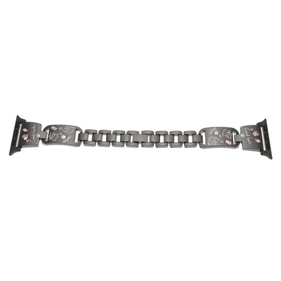 Per Apple Watch 42mm / 41mm / 40mm / 38mm Cinturino per orologio in acciaio inossidabile con motivo a gatto con diamante colorato (nero)