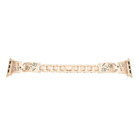 Per Apple Watch 42mm / 41mm / 40mm / 38mm Cinturino per orologio in acciaio inossidabile con motivo a gatto con diamante colorato (oro rosa)