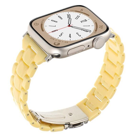 Per Apple Watch 46mm / 49mm / 45mm / 44mm Cinturino per orologio in resina a tre perle con rombi a vita piccola (giallo limone)