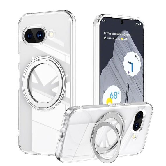 Custodia per telefono con supporto magnetico MagSafe a 360 gradi, effetto satinato, per Google Pixel 9a (argento)