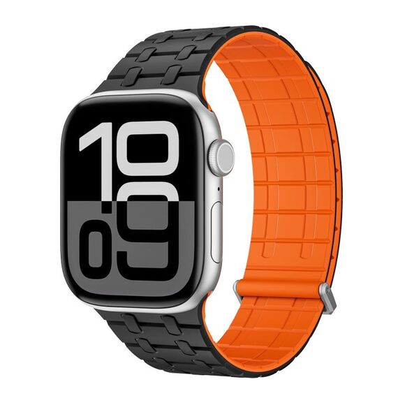 Per Apple Watch 46mm / 49mm / 45mm / 44mm AW-AP Cinturino magnetico in silicone bicolore (nero arancione)