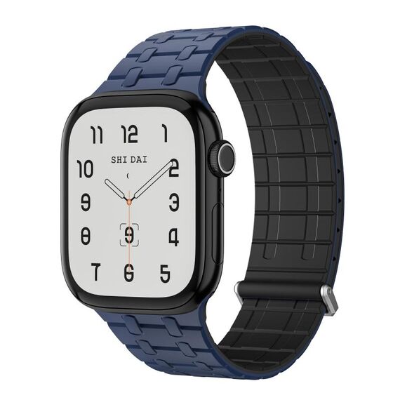 Per Apple Watch 46mm / 49mm / 45mm / 44mm AW-AP Cinturino magnetico in silicone bicolore (nero blu)