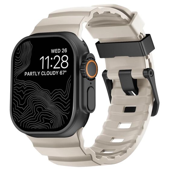 Per Apple Watch 46mm / 49mm / 45mm / 44mm Wild Path Cinturino per orologio in silicone spesso con fibbia nera (Starlight)