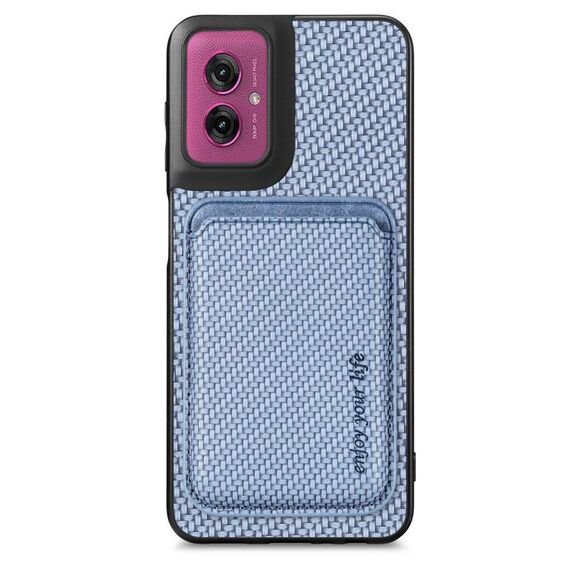 Per Motorola Moto G55 Custodia per telefono cellulare MagSafe in pelle e fibra di carbonio (blu)