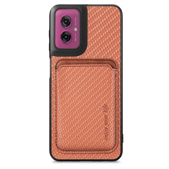 Per Motorola Moto G55 Custodia per telefono cellulare MagSafe in pelle e fibra di carbonio (marrone)