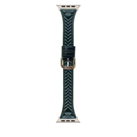 Per Apple Watch 42mm / 41mm / 40mm / 38mm Cinturino in pelle goffrata a forma di cuore (verde foresta)