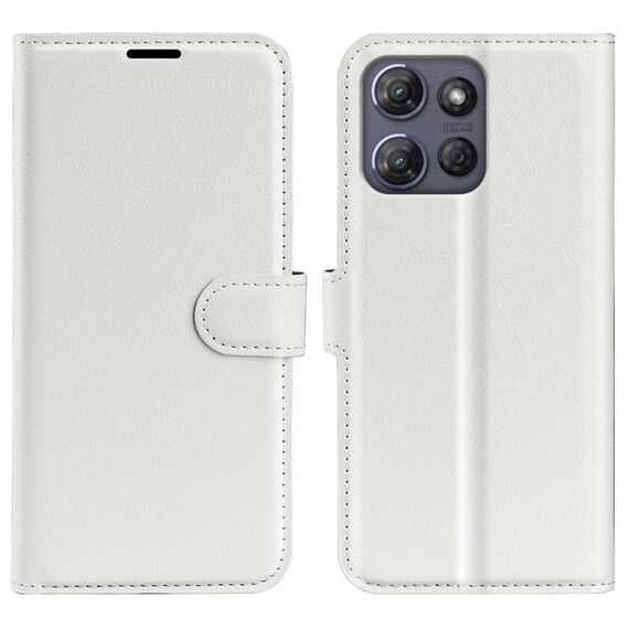 Custodia a libro orizzontale in pelle con supporto per Motorola Moto G Power 2025 con texture Litchi (bianca)