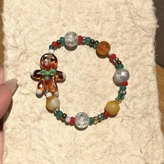 Braccialetto di perline natalizie Atmosfera festiva Gioielli dal design versatile e squisito, stile: omino di pan di zenzero