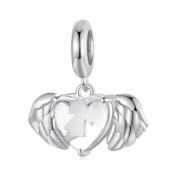 Ciondolo fai da te con ali a forma di cuore in argento sterling S925 placcato platino (SCC2946)