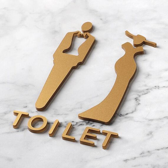 Adesivo per bagno in acrilico 3D per hotel, luoghi pubblici, dimensioni: 20x12 cm (oro)