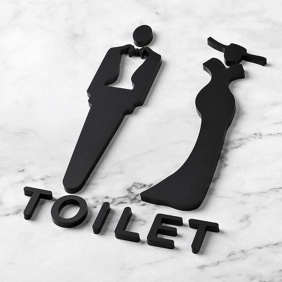 Cartello in acrilico per bagno, adesivo 3D per hotel e luoghi pubblici, dimensioni: 32x20 cm (nero)