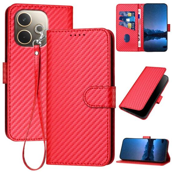 Per OPPO A5 Pro 5G YX0070 Custodia in pelle con fibbia in fibra di carbonio e cordino (rosso)