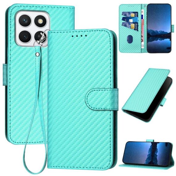 Per Honor X8c 4G YX0070 Custodia in pelle con fibbia in fibra di carbonio e cordino (azzurro chiaro)