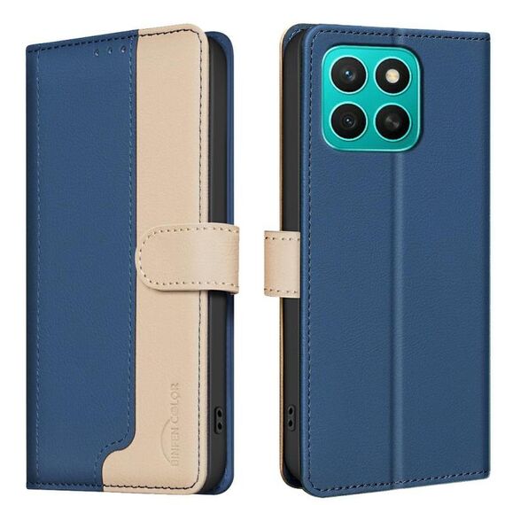 Per Honor X8c 4G Custodia per telefono in pelle antifurto RFID con colori abbinati (blu)