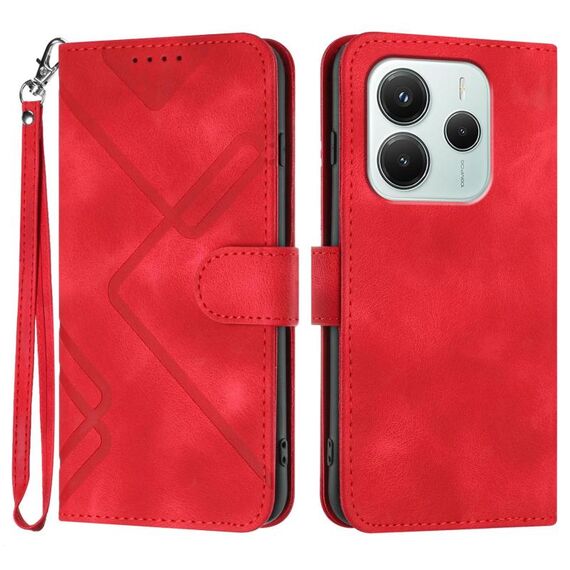 Per Redmi Note 14 4G 164,84 mm Custodia in pelle con motivo a linee (rosso)