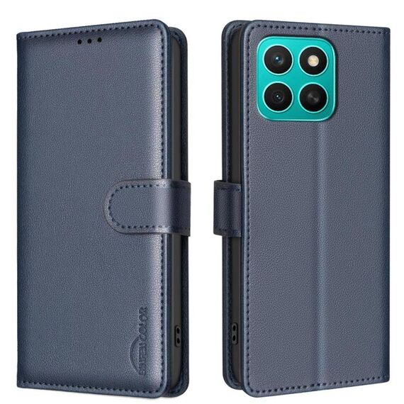 Custodia per telefono in pelle antifurto RFID con texture Litchi per Honor X8c 4G (blu)