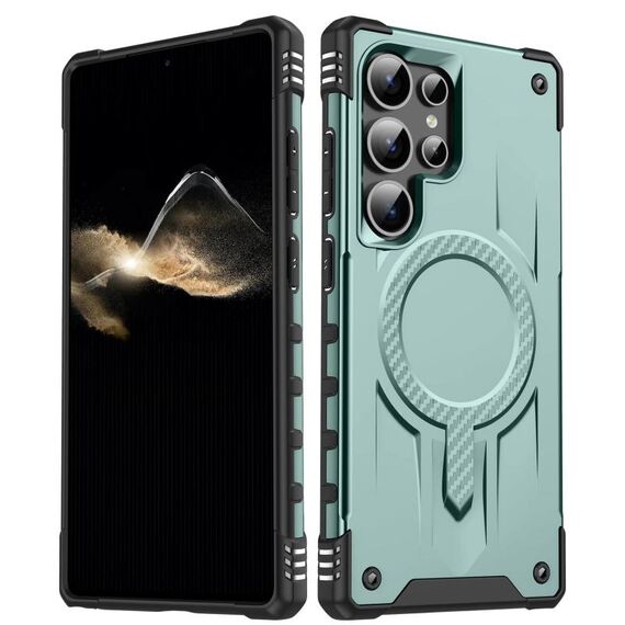 Per Samsung Galaxy S23 Ultra 5G Straship Custodia per telefono ibrida in TPU magnetico per PC (verde notte)