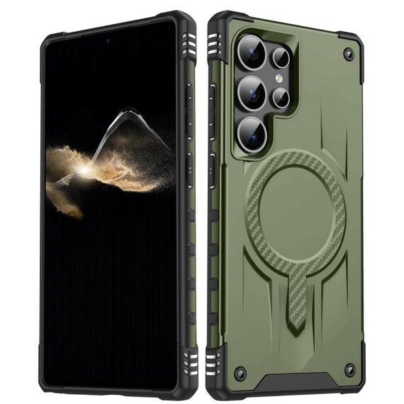 Per Samsung Galaxy S25 Ultra 5G Straship Custodia per telefono ibrida in TPU magnetico per PC (verde militare)