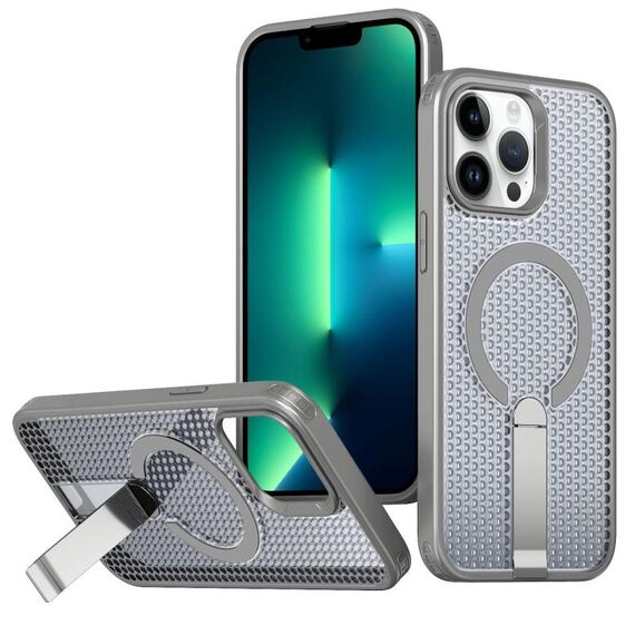 Per iPhone 13 Pro Max / 12 Pro Max Custodia per telefono con supporto MagSafe a nido d'ape (grigio titanio)