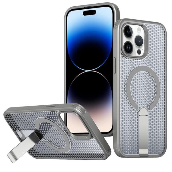 Per iPhone 14 Pro Max Custodia per telefono con supporto MagSafe a nido d'ape (grigio titanio)