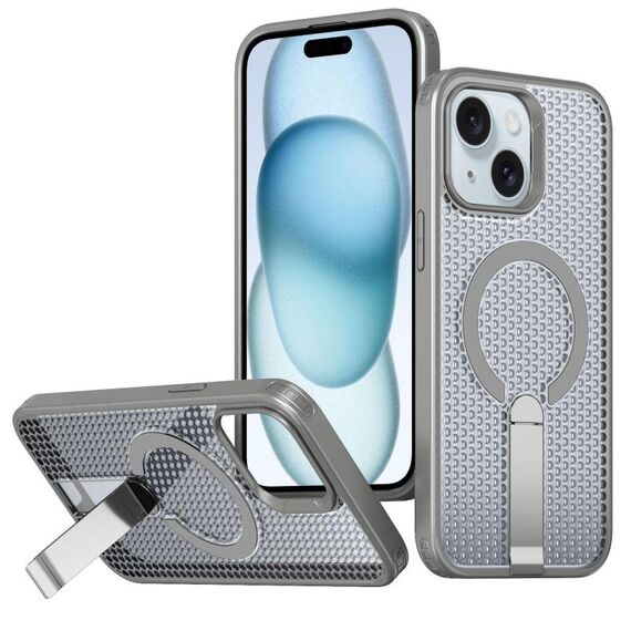 Per iPhone 15 Custodia per telefono con supporto MagSafe a nido d'ape (grigio titanio)