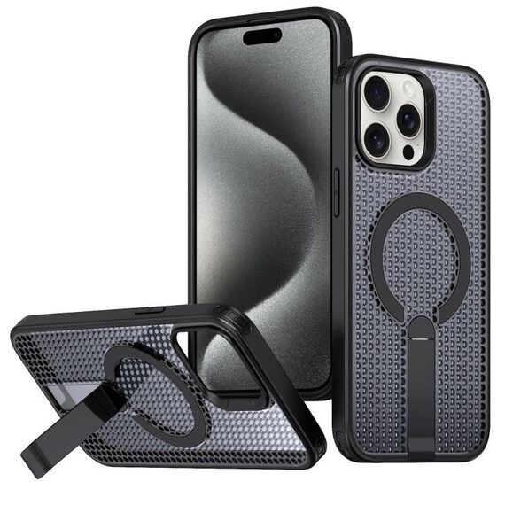 Per iPhone 15 Pro Max Custodia per telefono con supporto MagSafe a nido d'ape (nero)